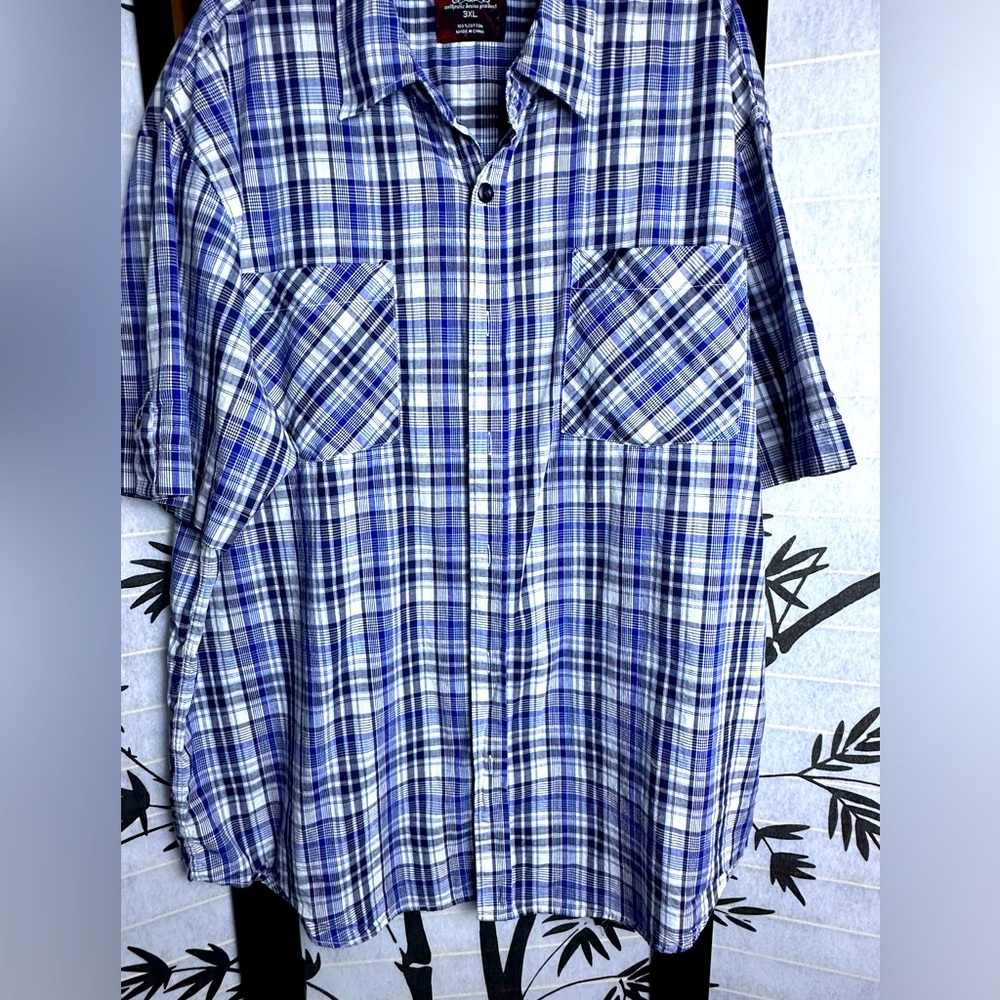 Tool Jeans Blue and White Casual Button Plaid Short Sleeve Shirt Size 3X